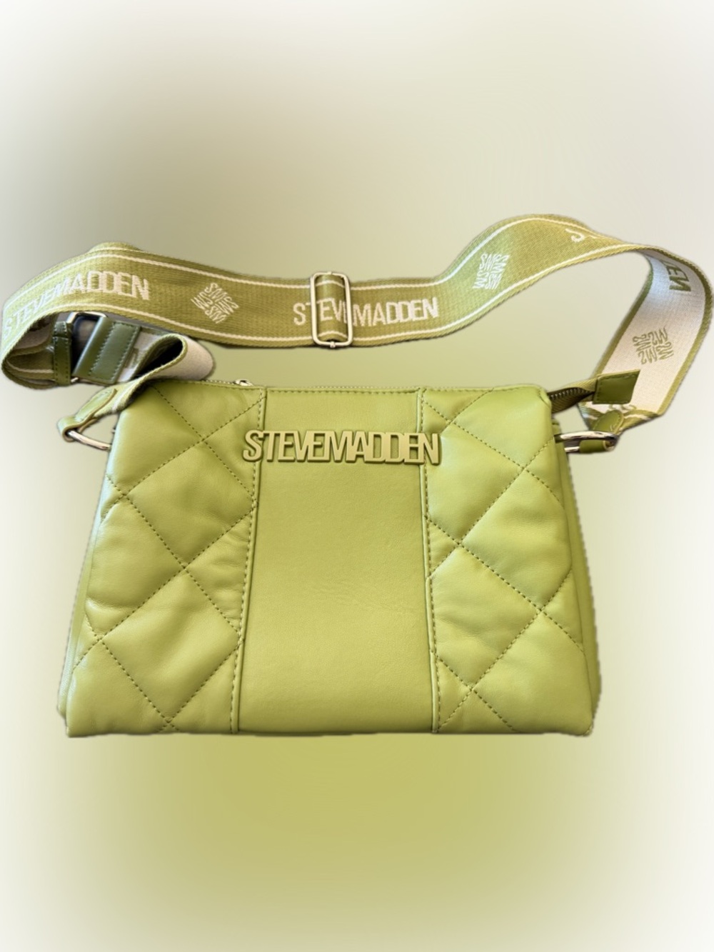 Steve Madden Chartreuse Quilted Crossbody with Logo Strap - Like new!
